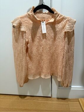 NWT Anthropologie light pink blouse with lace overlay